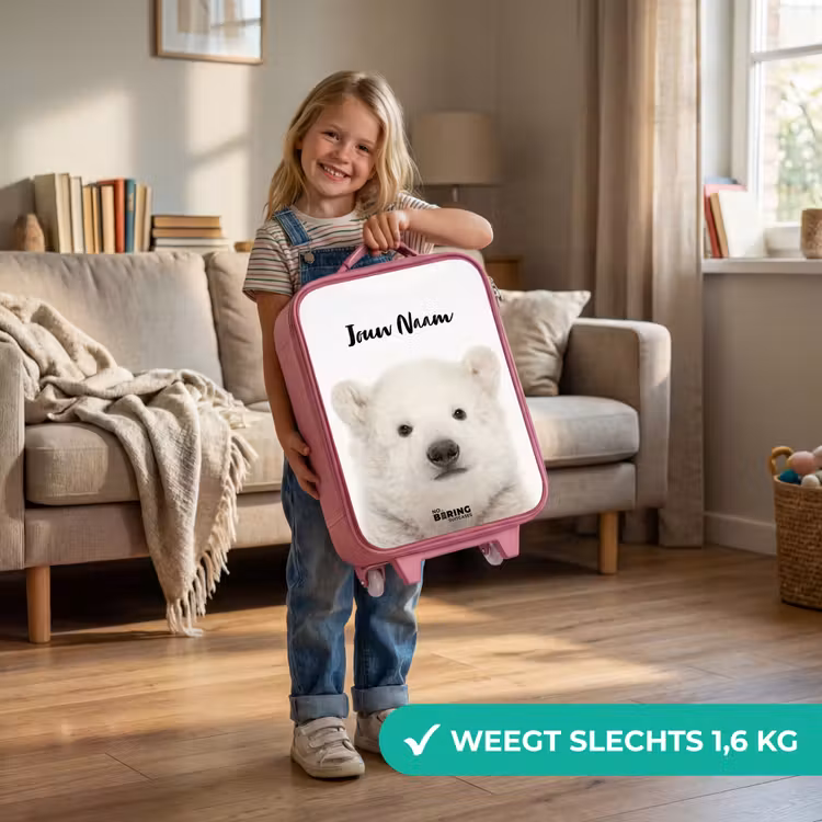 Kinderkoffer met naam - Roze - Schattige Ijsbeer — 2