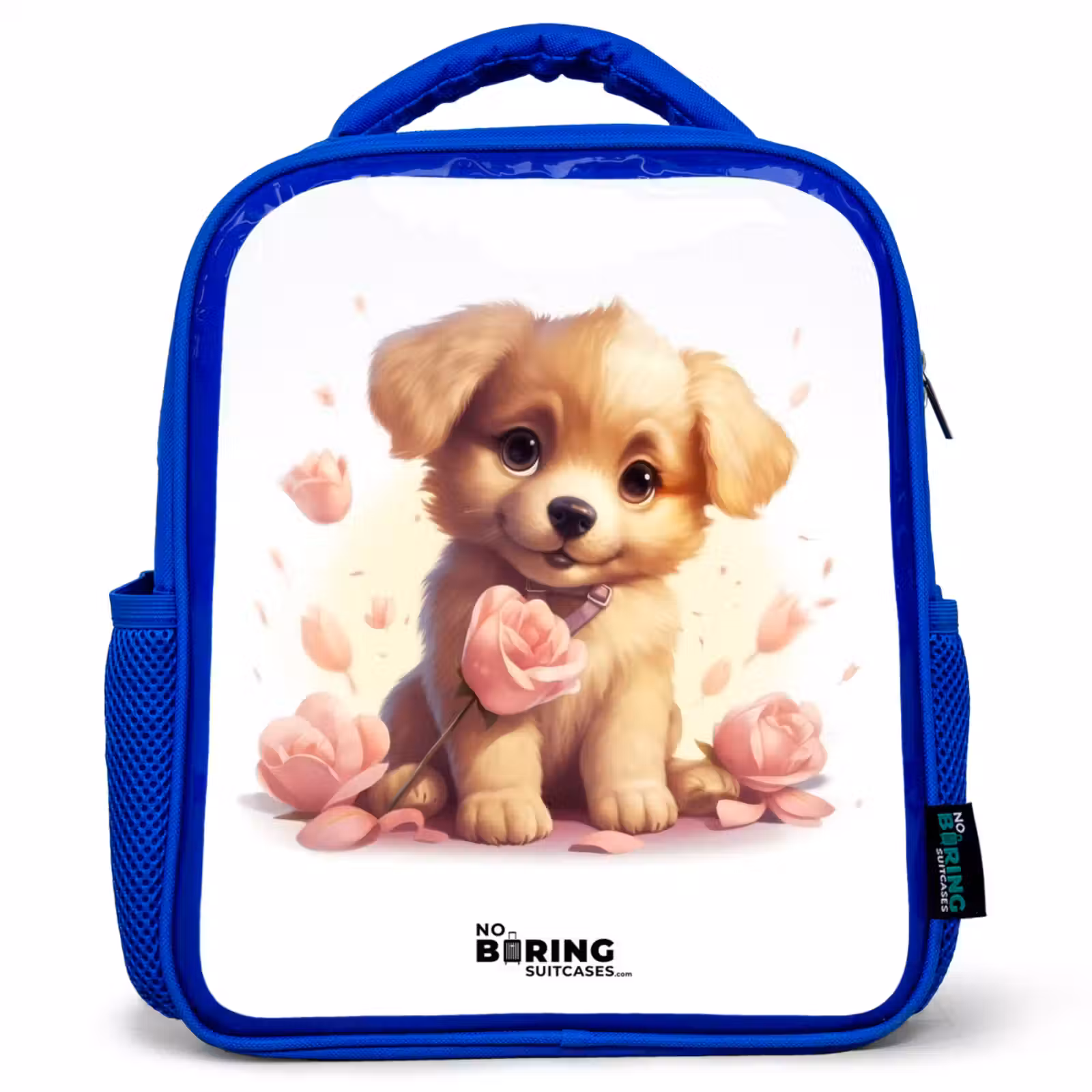 Kinderrugzak - Blauw - Puppy met roze bloemen — 1