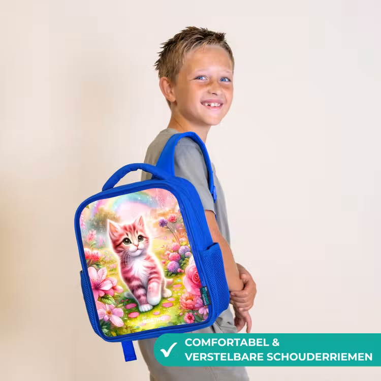 Kinderrugzak - Blauw - Kitten met regenboog en bloemen — 4