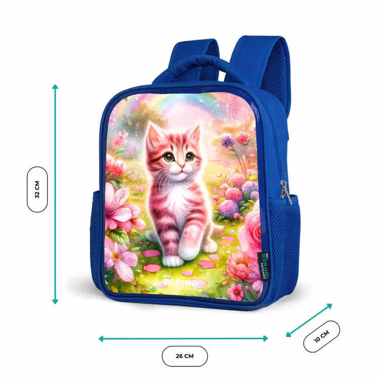 Kinderrugzak - Blauw - Kitten met regenboog en bloemen — 6