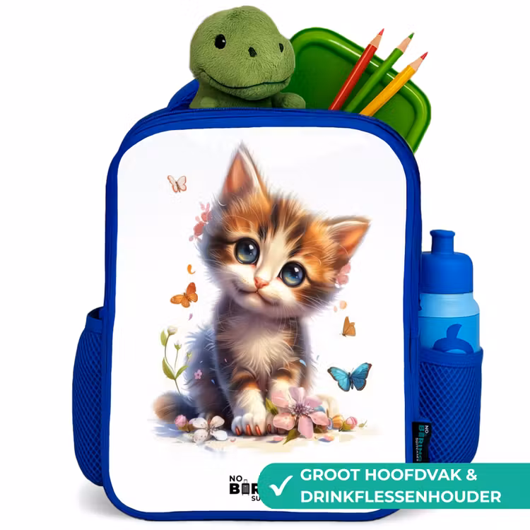 Kinderrugzak - Blauw - Portret van een kitten omringd door vlinders — 5