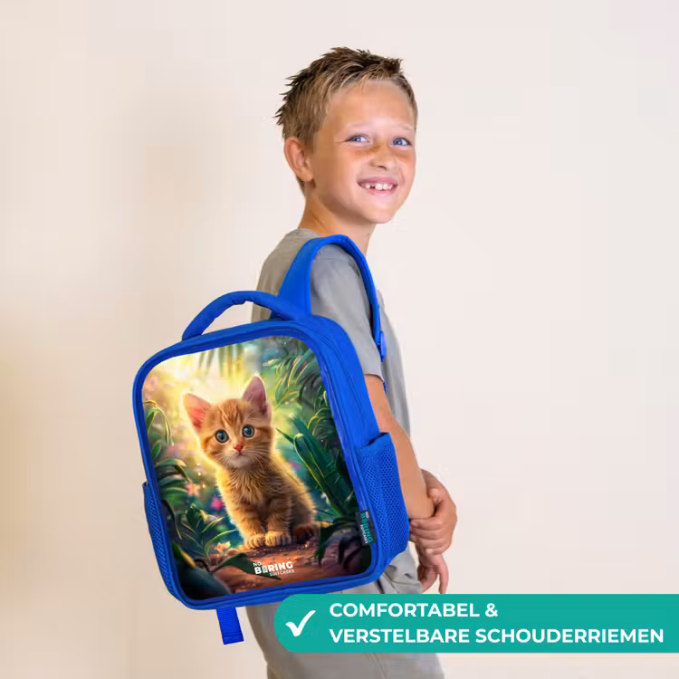 Kinderrugzak - Blauw - Rode kitte in de groene natuur — 4