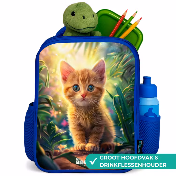 Kinderrugzak - Blauw - Rode kitte in de groene natuur — 5