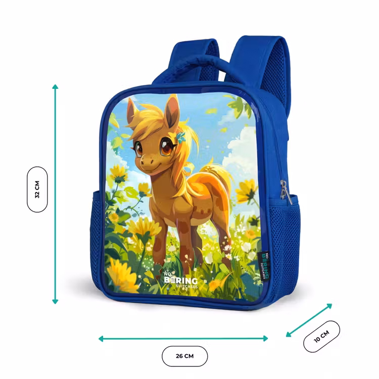 Kinderrugzak - Blauw - Bruine pony tussen gele bloemen — 6