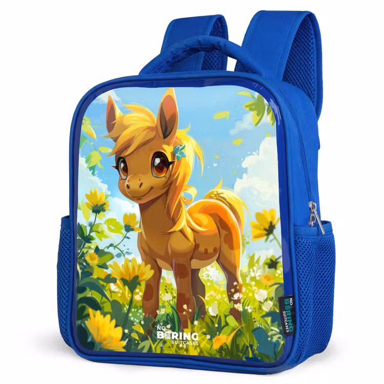 Kinderrugzak - Blauw - Bruine pony tussen gele bloemen — 9