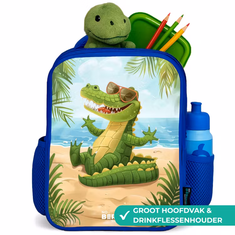 Kinderrugzak - Blauw - Krokodil met zonnebril ontspant op het strand — 5
