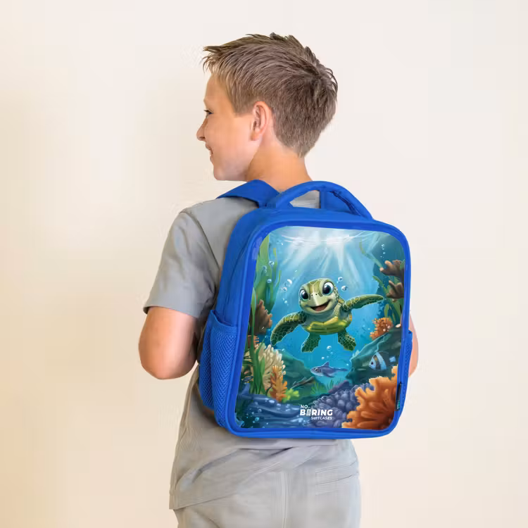 Kinderrugzak - Blauw - Schildpad in kleurrijke onderwaterwereld — 3