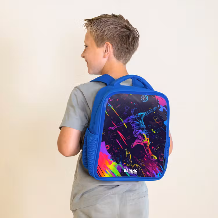 Kinderrugzak - Blauw - Neon actievolle voetbalspeler — 3