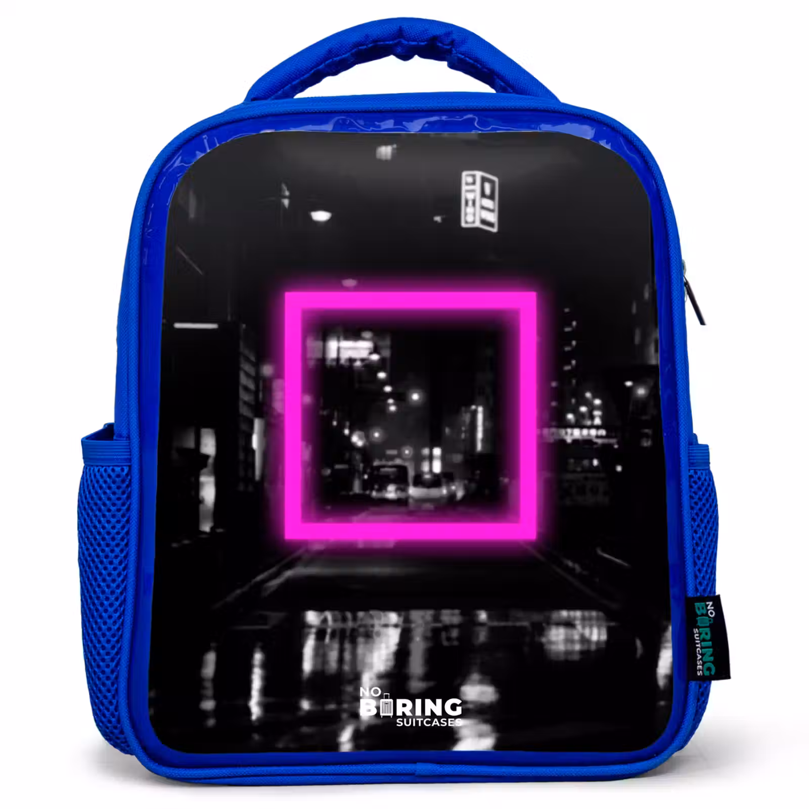 Kinderrugzak - Blauw - Felroze vierkant met verlichte achtergrond — 1