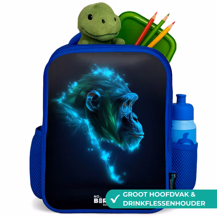 Kinderrugzak - Blauw - Neon silhouet van een chimpansee — 5