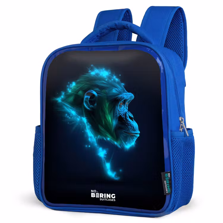 Kinderrugzak - Blauw - Neon silhouet van een chimpansee — 9