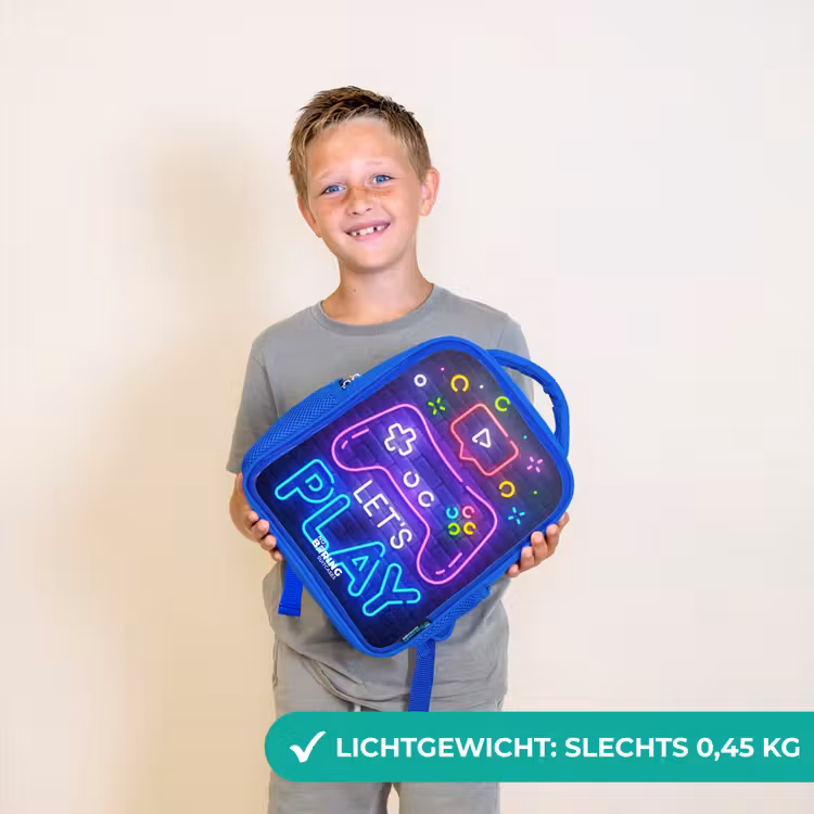Kinderrugzak - Blauw - Neoncontroller tegen een bakstenen muur — 2