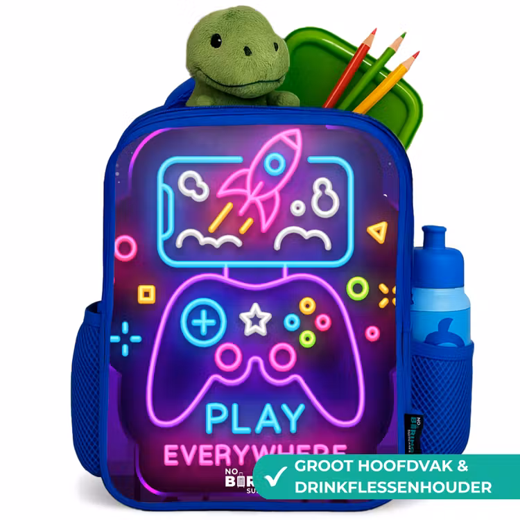 Kinderrugzak - Blauw - Neonillustratie met een controller — 5