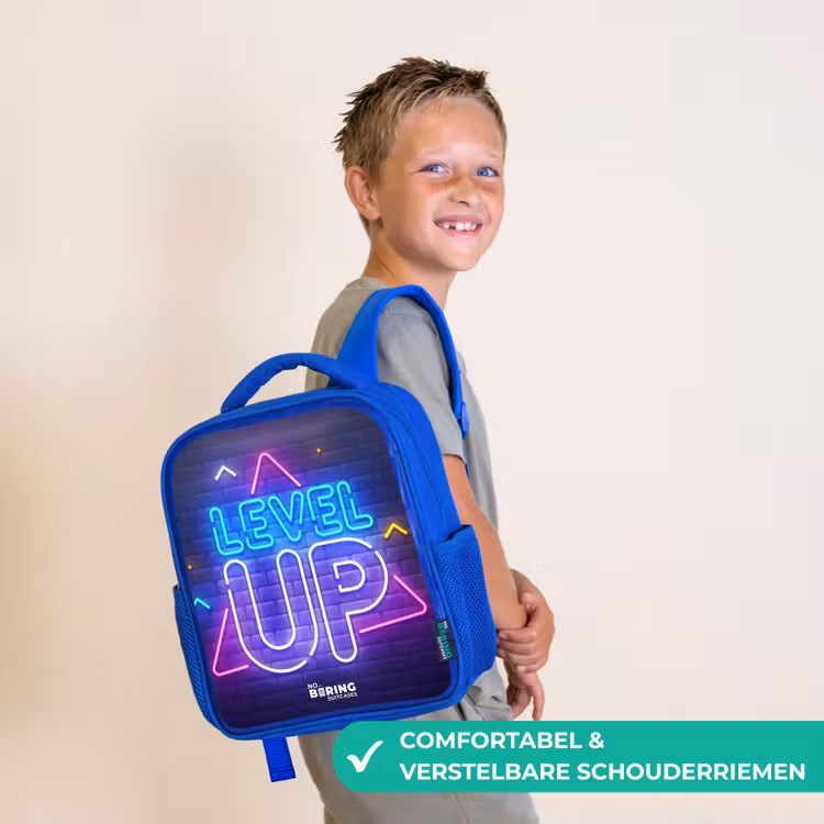 Kinderrugzak - Blauw - Neonletters op een bakstenen muur — 4