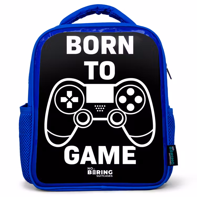 Kinderrugzak - Blauw - Qoute met controller in zwart wit — 1