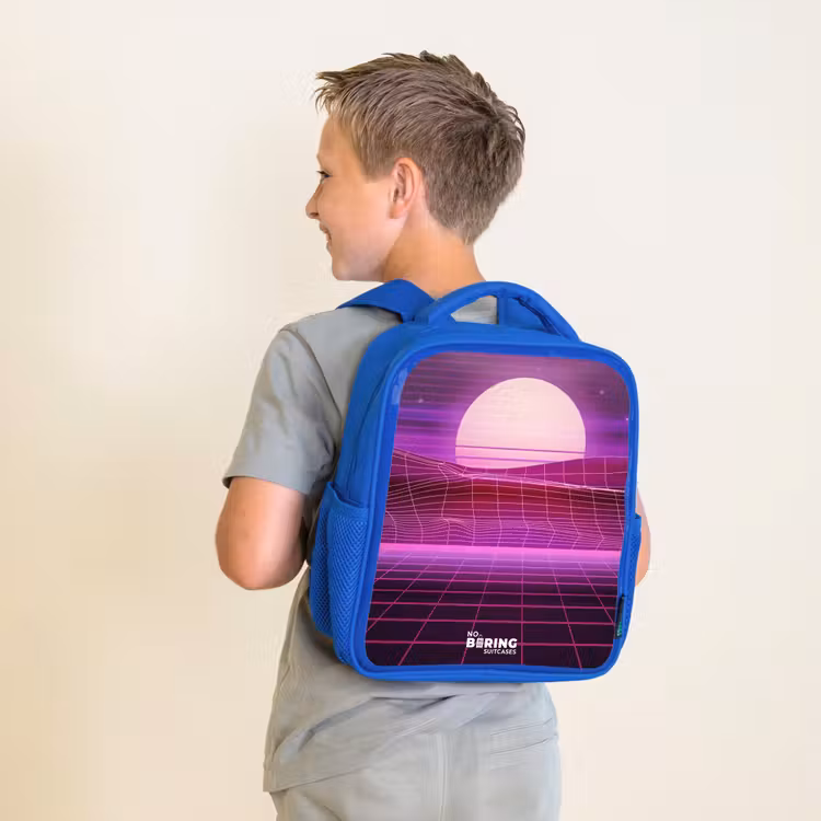 Kinderrugzak - Blauw - Rasterlandschap met zon — 3