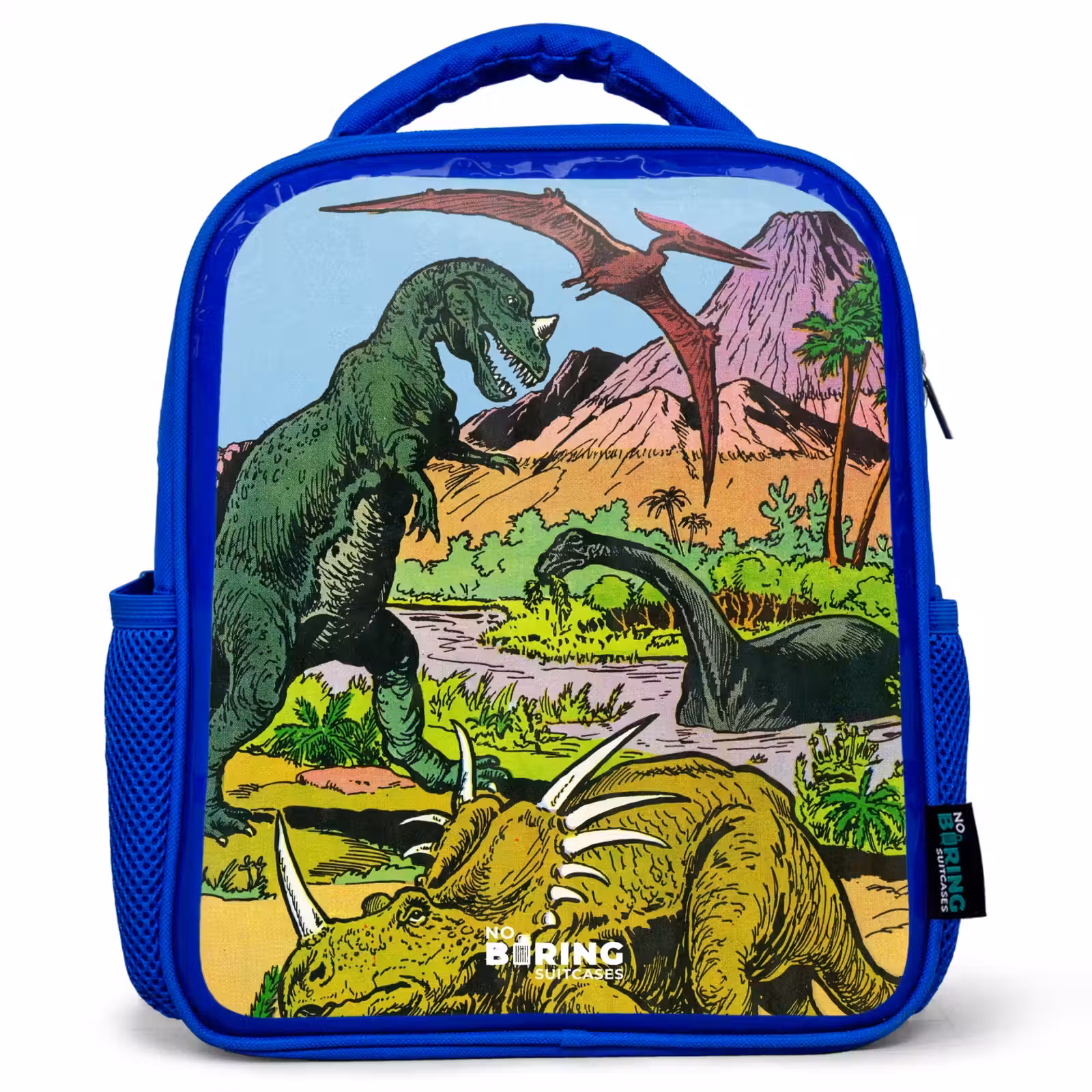 Kinderrugzak - Blauw - Dino's bij een vulkaan — 1
