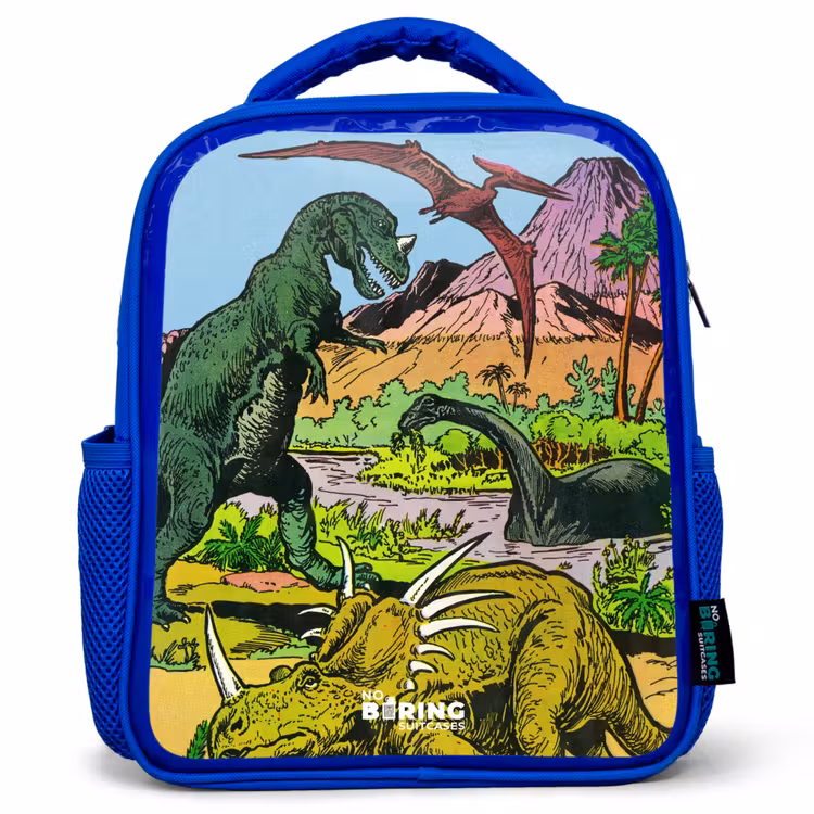 Kinderrugzak - Blauw - Dino's bij een vulkaan — 1