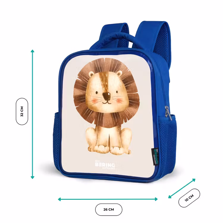 Kinderrugzak - Blauw - Leeuw illustratie met beige achtergrond — 6