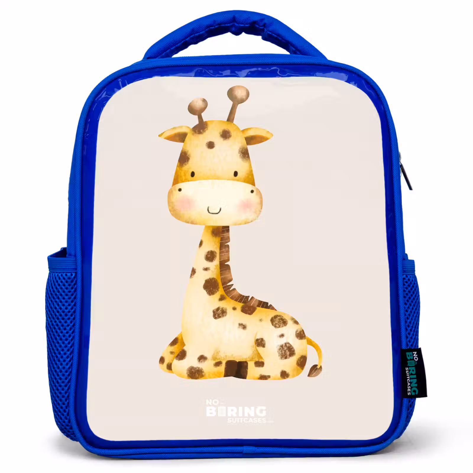 Kinderrugzak - Blauw - Liggende giraffe illustratie op beige achtergrond — 1