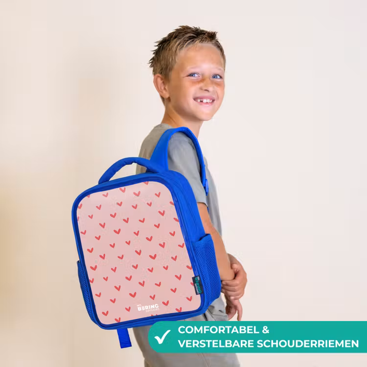 Kinderrugzak - Blauw - Hartjespatroon met roze kleuren — 4