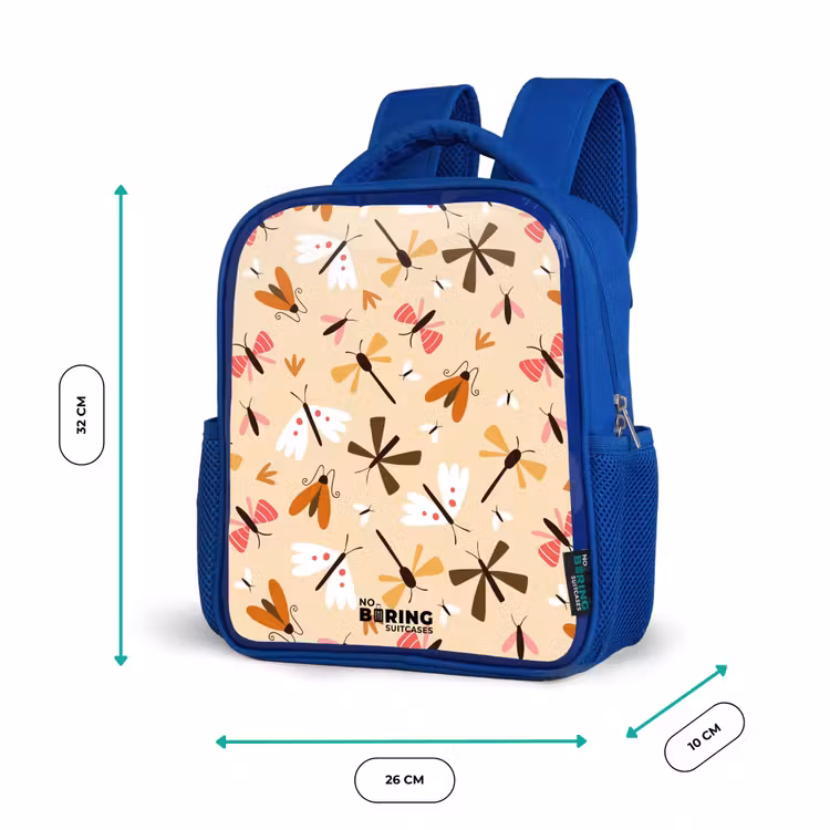 Kinderrugzak - Blauw - Insectenpatroon in bruin, roze en oranje op beige achtergrond — 6