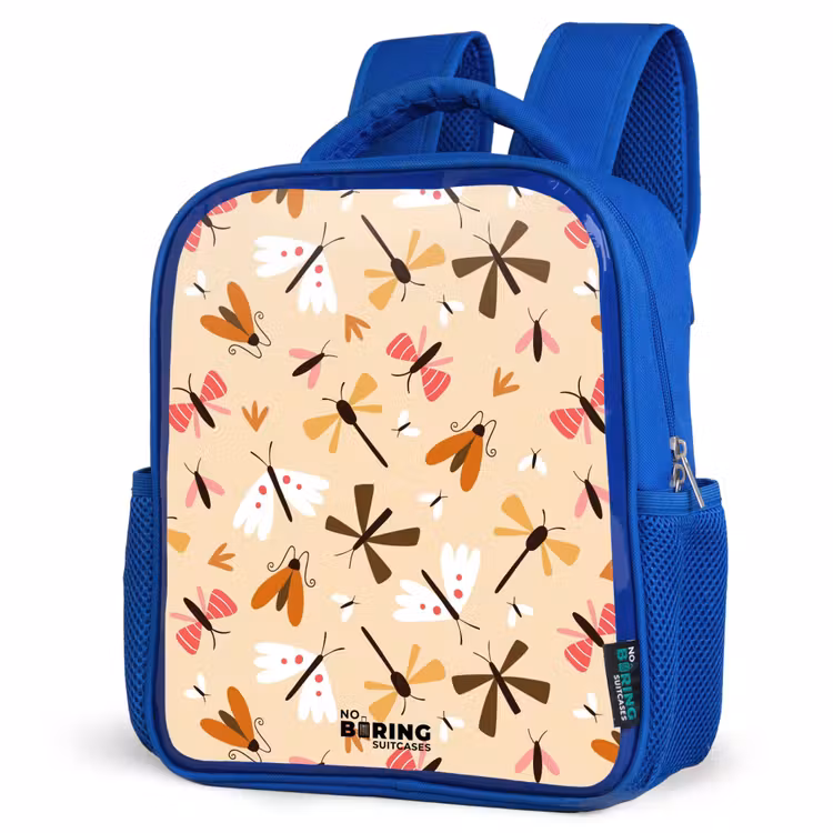 Kinderrugzak - Blauw - Insectenpatroon in bruin, roze en oranje op beige achtergrond — 9