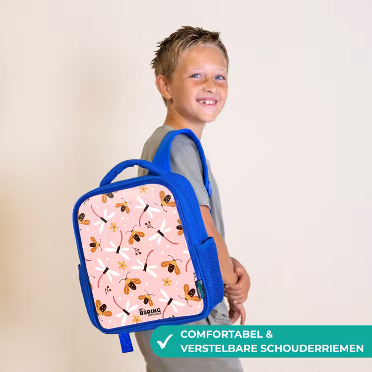 Kinderrugzak - Blauw - Lieveheersbeestjes en libellen op roze achtergrond — 4
