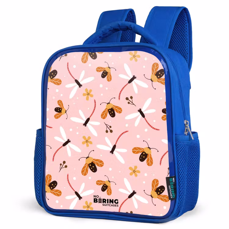 Kinderrugzak - Blauw - Lieveheersbeestjes en libellen op roze achtergrond — 9