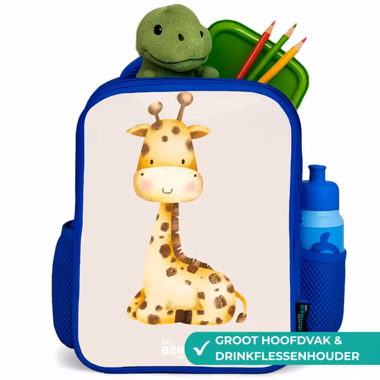 Kinderrugzak - Blauw - Liggende giraffe illustratie op beige achtergrond — 5