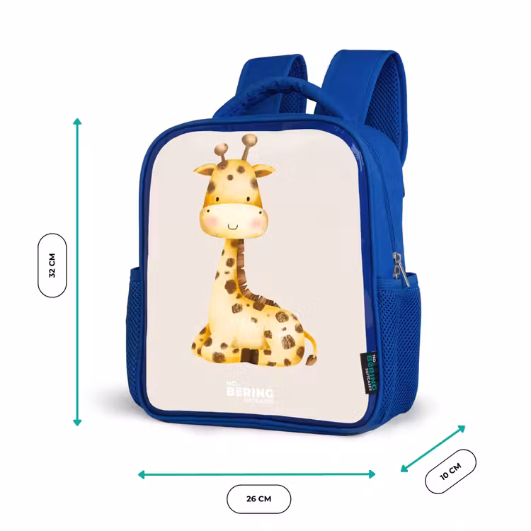 Kinderrugzak - Blauw - Liggende giraffe illustratie op beige achtergrond — 6