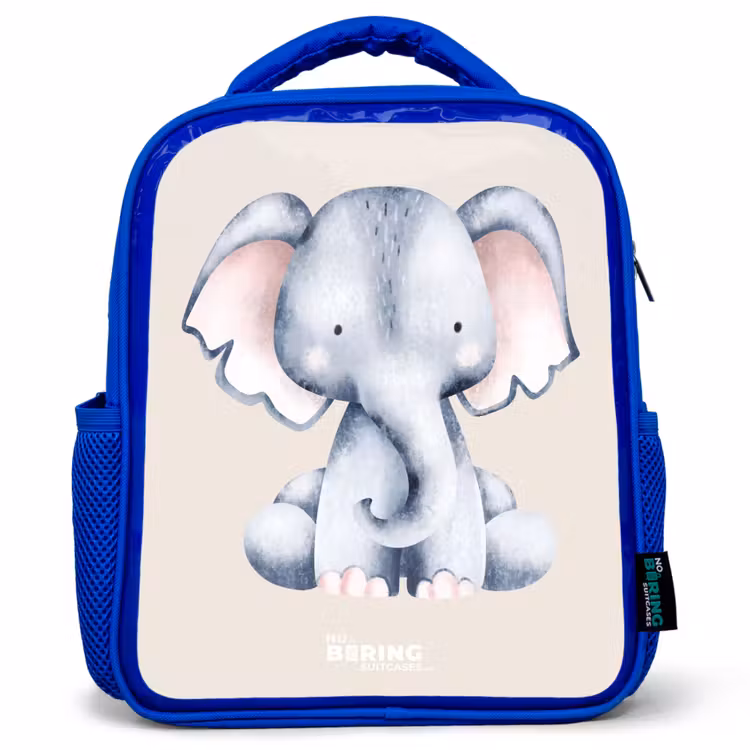 Kinderrugzak - Blauw - Olifant tekening tegen een beige achtergrond — 1