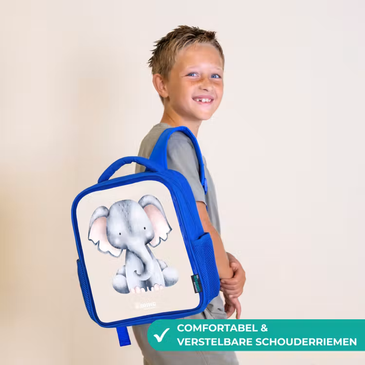 Kinderrugzak - Blauw - Olifant tekening tegen een beige achtergrond — 4