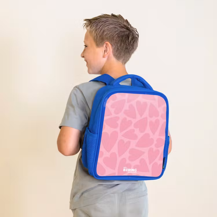 Kinderrugzak - Blauw - Roze hartjes patroon — 3