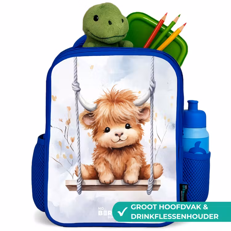 Kinderrugzak - Blauw - Schommelend Schotse hooglander kalf van waterverf — 5