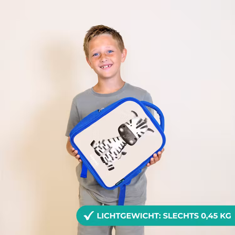 Kinderrugzak - Blauw - Zebra portrettekening met beige achtergrond — 2
