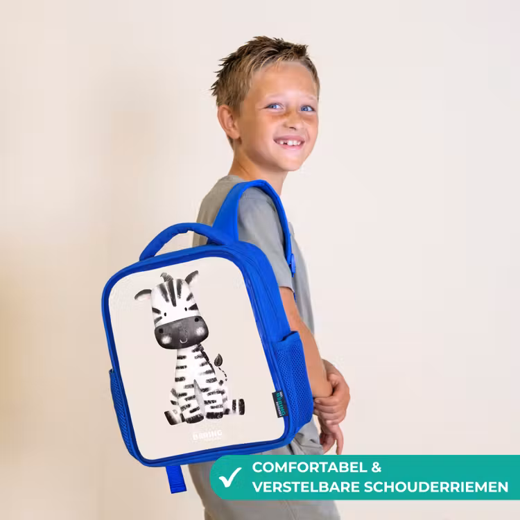 Kinderrugzak - Blauw - Zebra portrettekening met beige achtergrond — 4