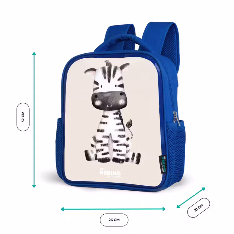 Kinderrugzak - Blauw - Zebra portrettekening met beige achtergrond — 6