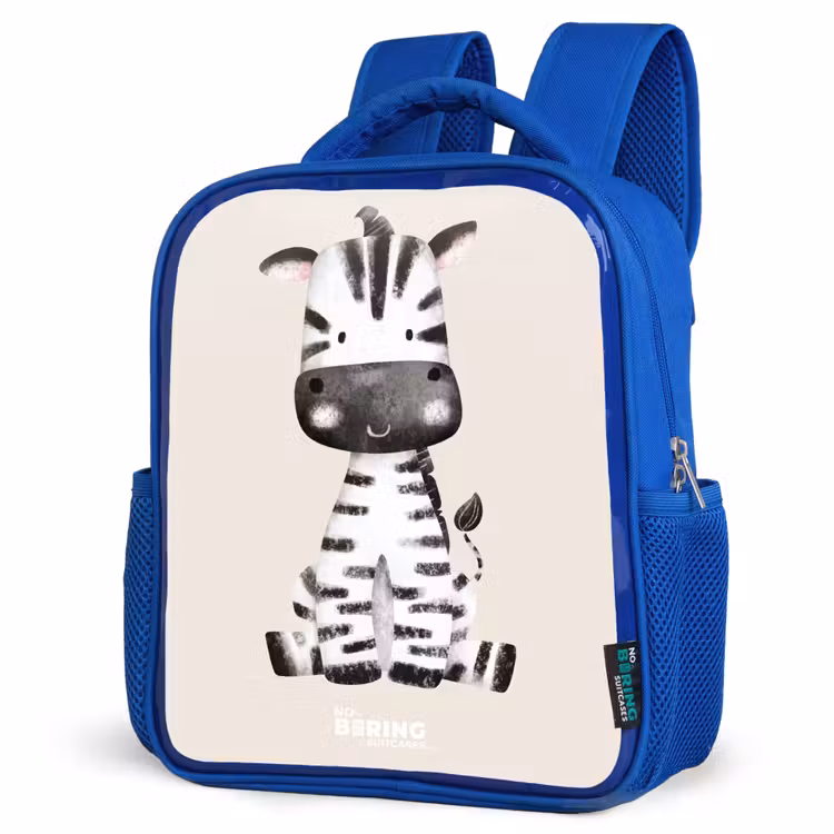 Kinderrugzak - Blauw - Zebra portrettekening met beige achtergrond — 9