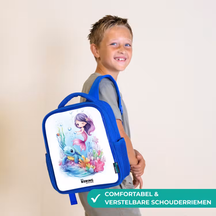 Kinderrugzak - Blauw - Zeemeermin met blauw schildpad tussen koraal — 4