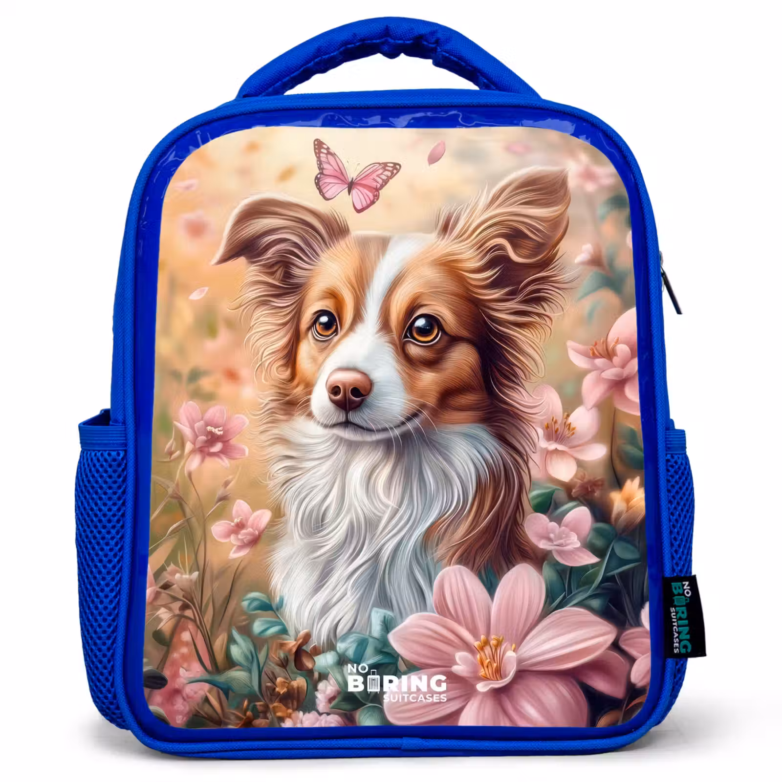 Kinderrugzak - Blauw - Hond in bloemenveld met vlinders — 1