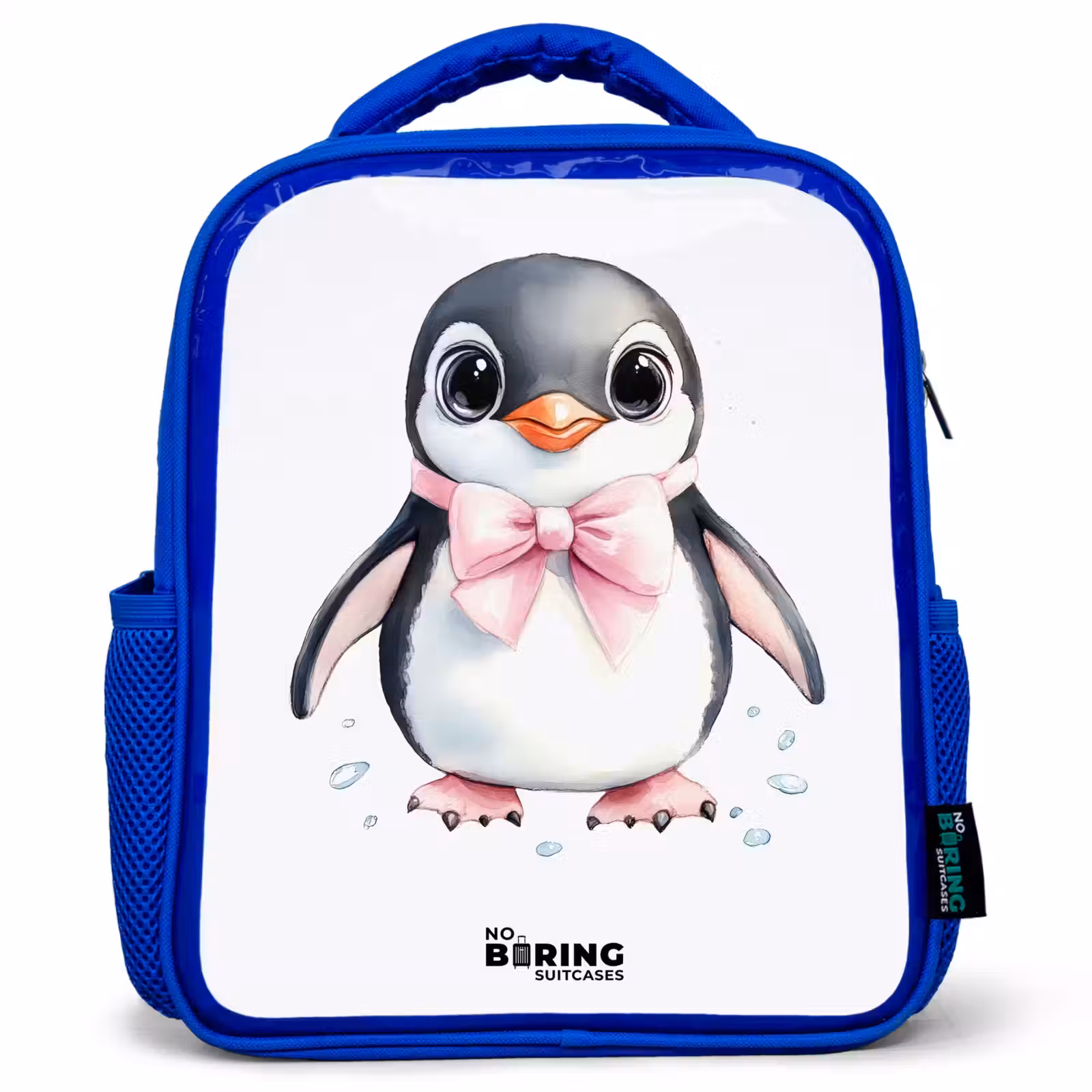 Kinderrugzak - Blauw - Pinguïn met roze strik en ijsdruppels — 1