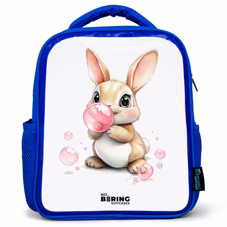 Kinderrugzak - Blauw - Bruin konijntje met roze bellen — 1