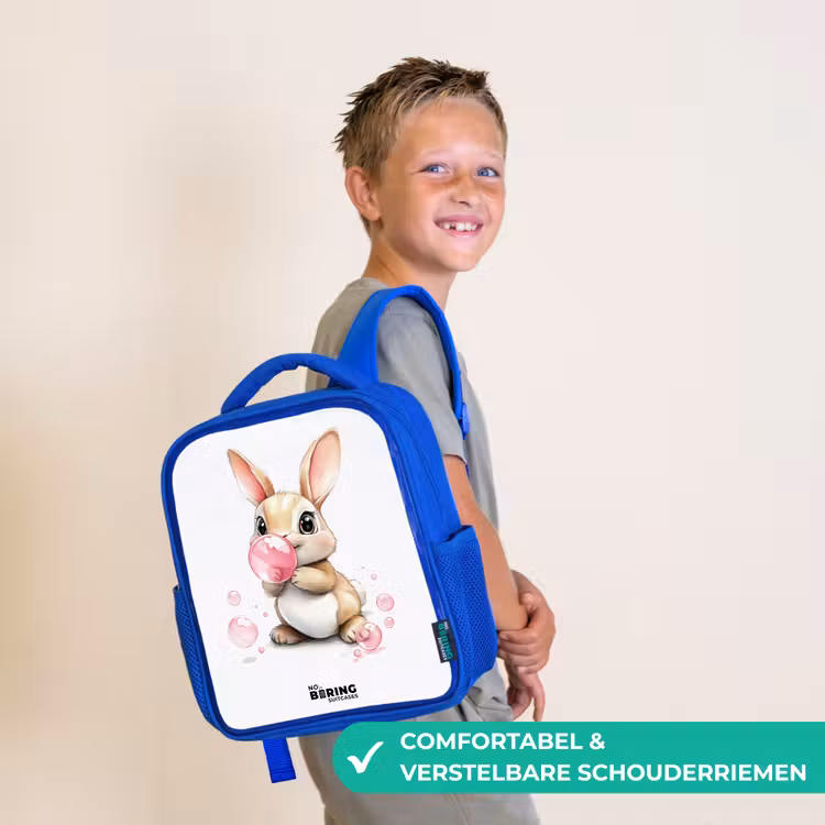Kinderrugzak - Blauw - Bruin konijntje met roze bellen — 4
