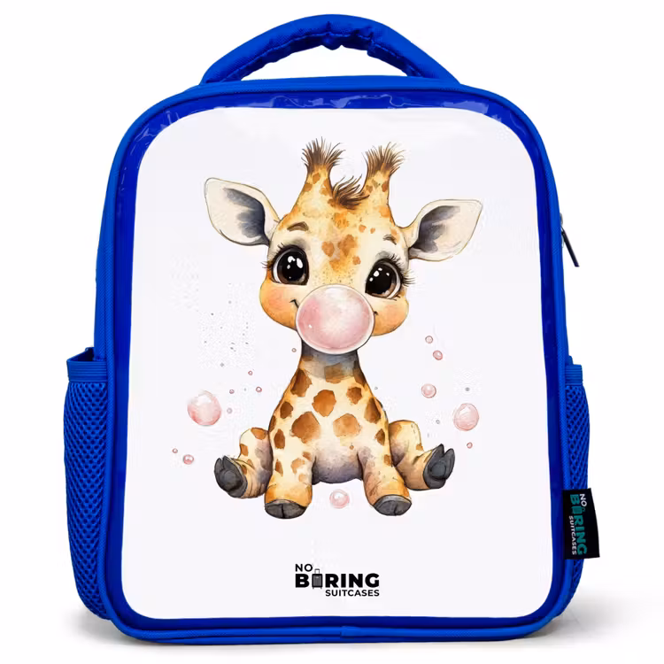 Kinderrugzak - Blauw - Giraffe met roze kauwgombal — 1