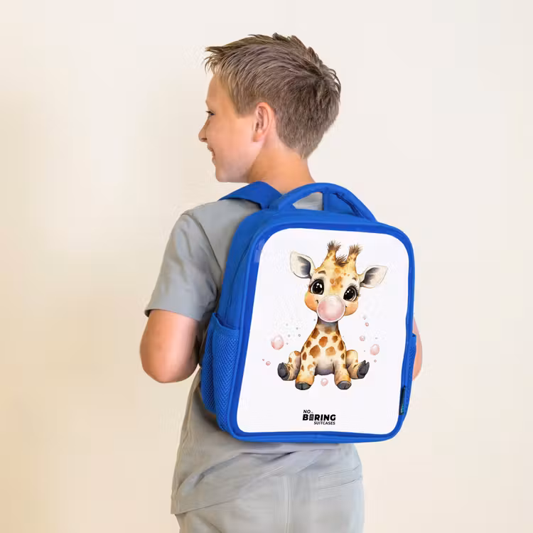 Kinderrugzak - Blauw - Giraffe met roze kauwgombal — 3