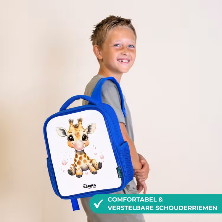Kinderrugzak - Blauw - Giraffe met roze kauwgombal — 4