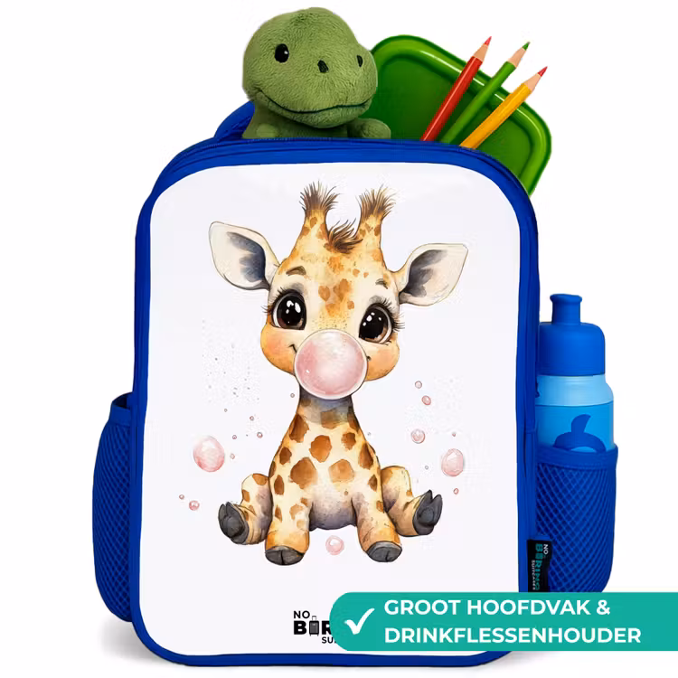 Kinderrugzak - Blauw - Giraffe met roze kauwgombal — 5