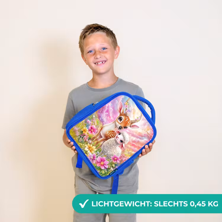 Kinderrugzak - Blauw - Hertje met een lammetje in pastelbloemenveld — 2