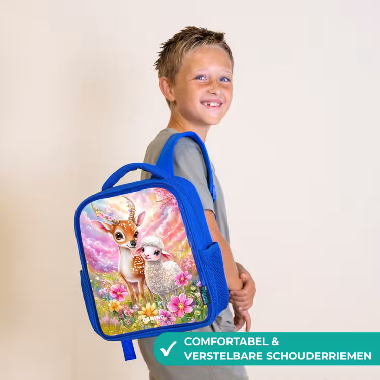 Kinderrugzak - Blauw - Hertje met een lammetje in pastelbloemenveld — 4